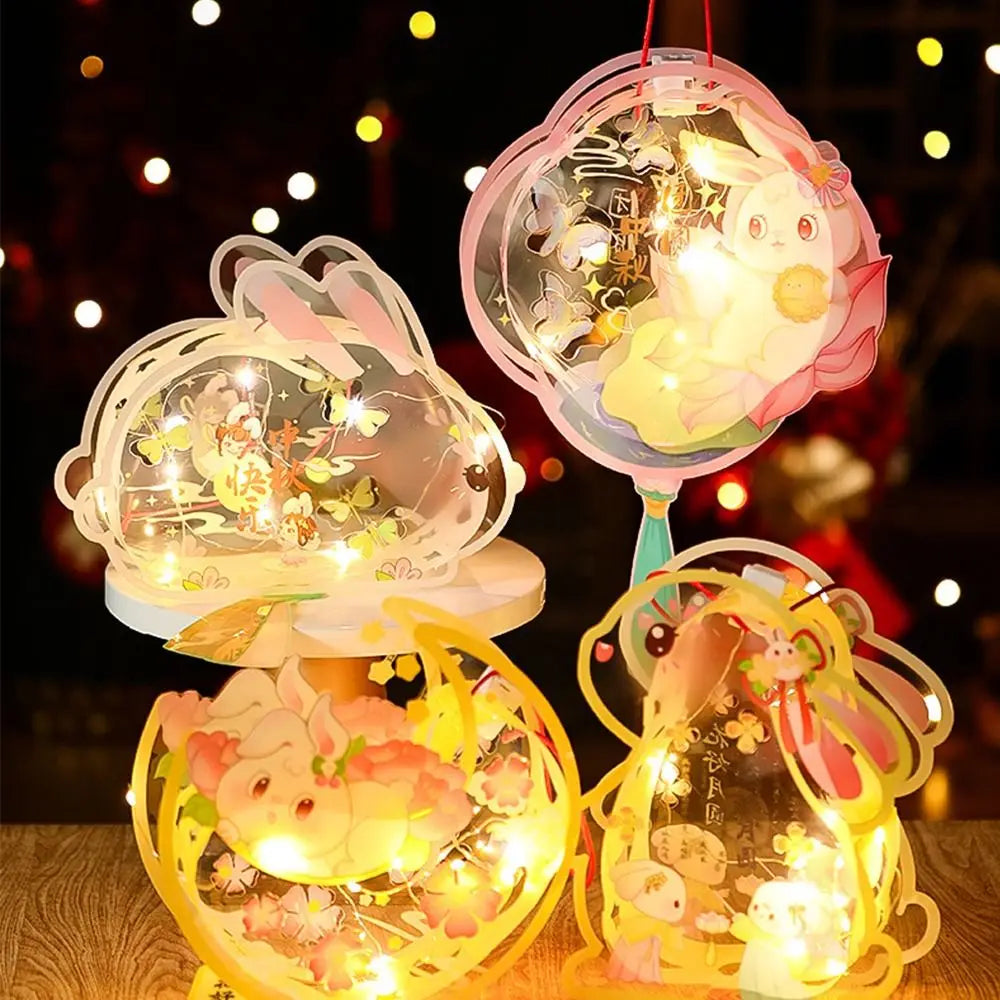 Luminous Mid-Autumn Festival Lantern DIY Handmade with LED Light Rabbit Lantern Chinese Style Glowing Handheld Luminous Lantern