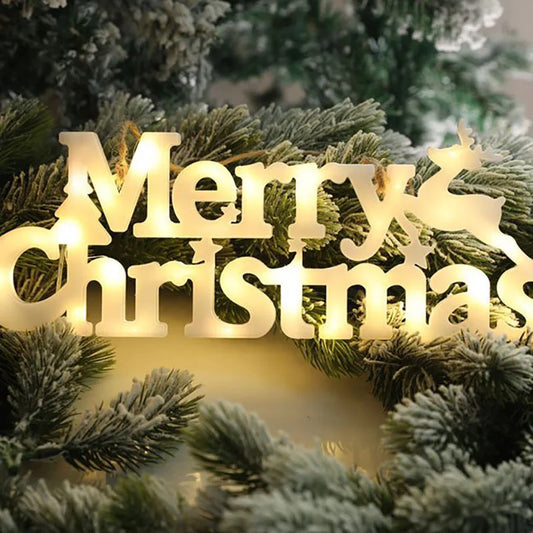 Christmas Decoration 2024 New Year Xmas Merry Christmas LED Letter Tag Light String Fairy Garland Home Decoration Christmas Noel