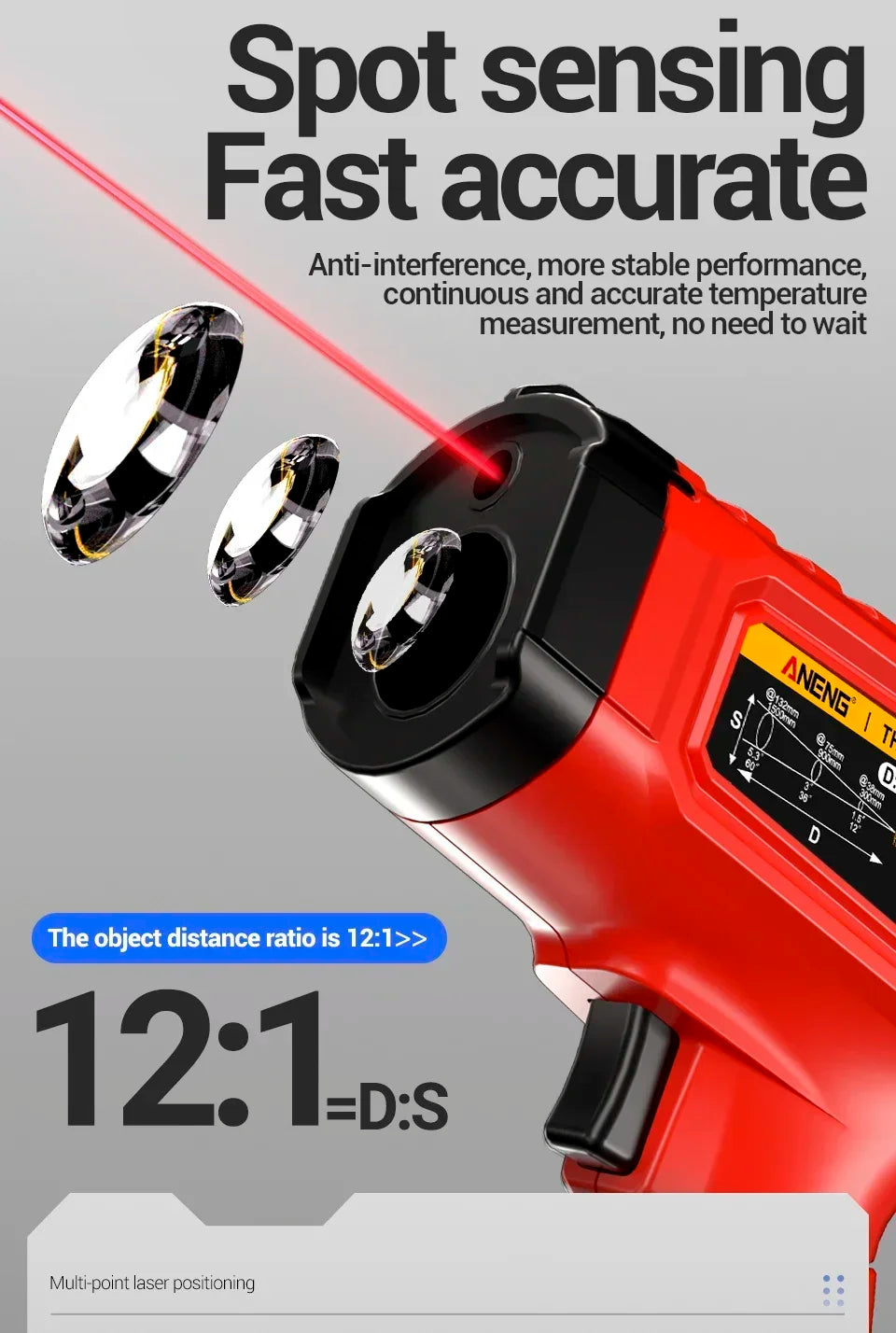 Infrared Thermometer ANENG Non-contact -50~600℃ Digital Laser Temperature Meter TH202 LCD display Pyrometer Point Gun Tester