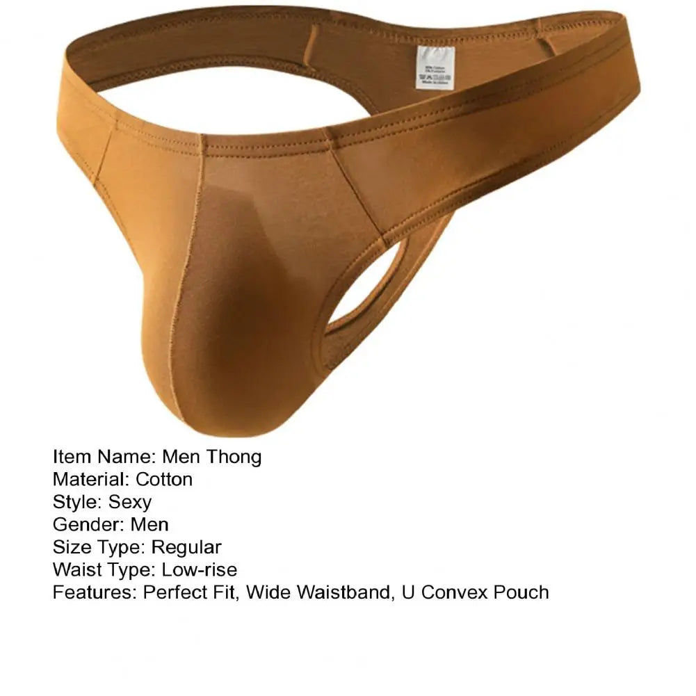 Summer Men Thong, Low-Waisted T-Shaped Cut Briefs, U Convex Supportive Pouch Panties, Elastic Lightweight Underwear