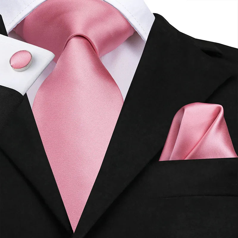 Hi-Tie Silk Men Tie Peach Pink Floral Wedding Necktie for Men Luxury Necktie Handkerchief Cufflink Fashion Design Business