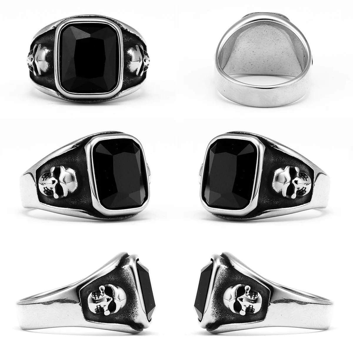 Gem Stone Skull Men Rings Stainless Steel Women Jewelry Vintage Gothic Punk Rock Cool Stuff Fashion Accessories Gift Wholesale