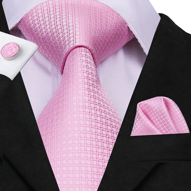 Hi-Tie Silk Men Tie Peach Pink Floral Wedding Necktie for Men Luxury Necktie Handkerchief Cufflink Fashion Design Business
