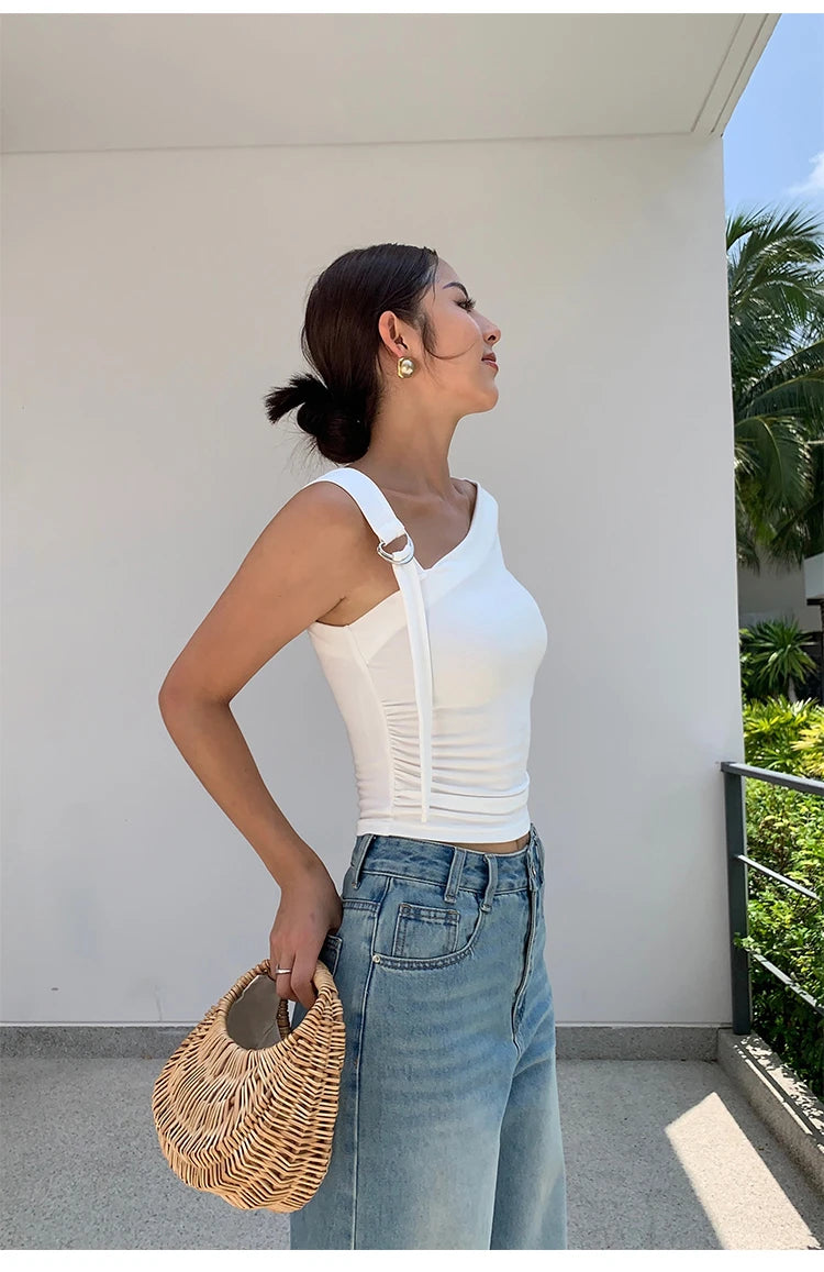 Women Tops Summer Sexy Off Shoulder Crop Tops Casual Female Sling T-shirt Short Sleeved Elastic Fashion White Tees Slash Neck