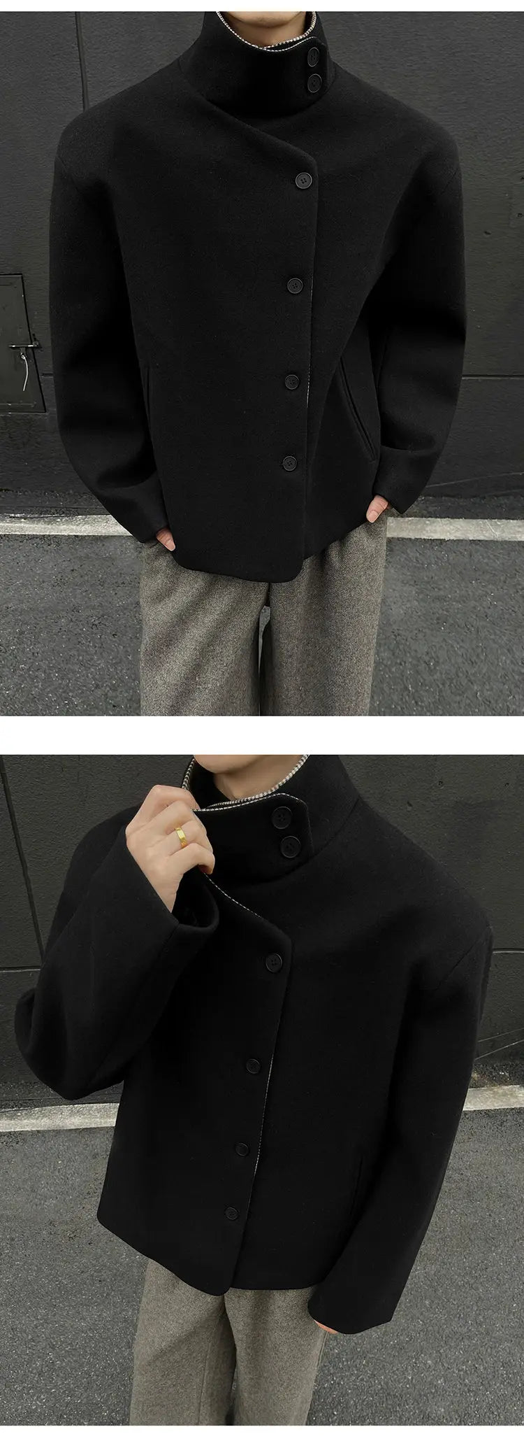 Winter woolen jacket men Caot Warm windproof 2025 New Style Fashionally Slim-Fitting Short Jacket Coat Individuality stand-up