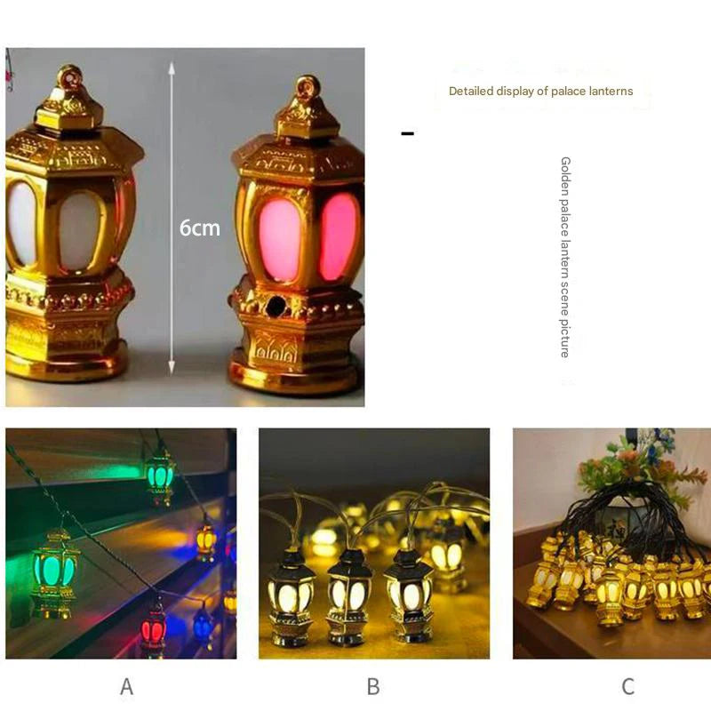 Solar Powered Lantern String Light 20 LEDS Eid Ramadan Decorative Lamp Outdoor/Indoor Waterproof for Islamic Home Garden Decor