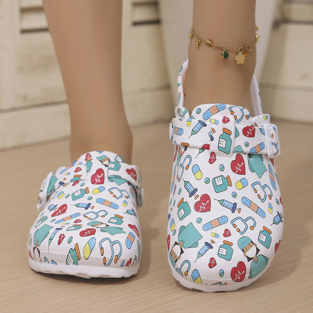 Women's Fashion Closed-Toe Shoes Cute Cartoon Patterns Thickened Soft Sole for Slip Resistance and Wear Resistance Lightweight a