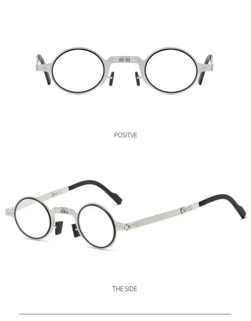Portable Unisex Folding Reading Glasses Full Metal Frame Anti Blue Light Blocking for Men Women Presbyopia Eyeglasses with Case