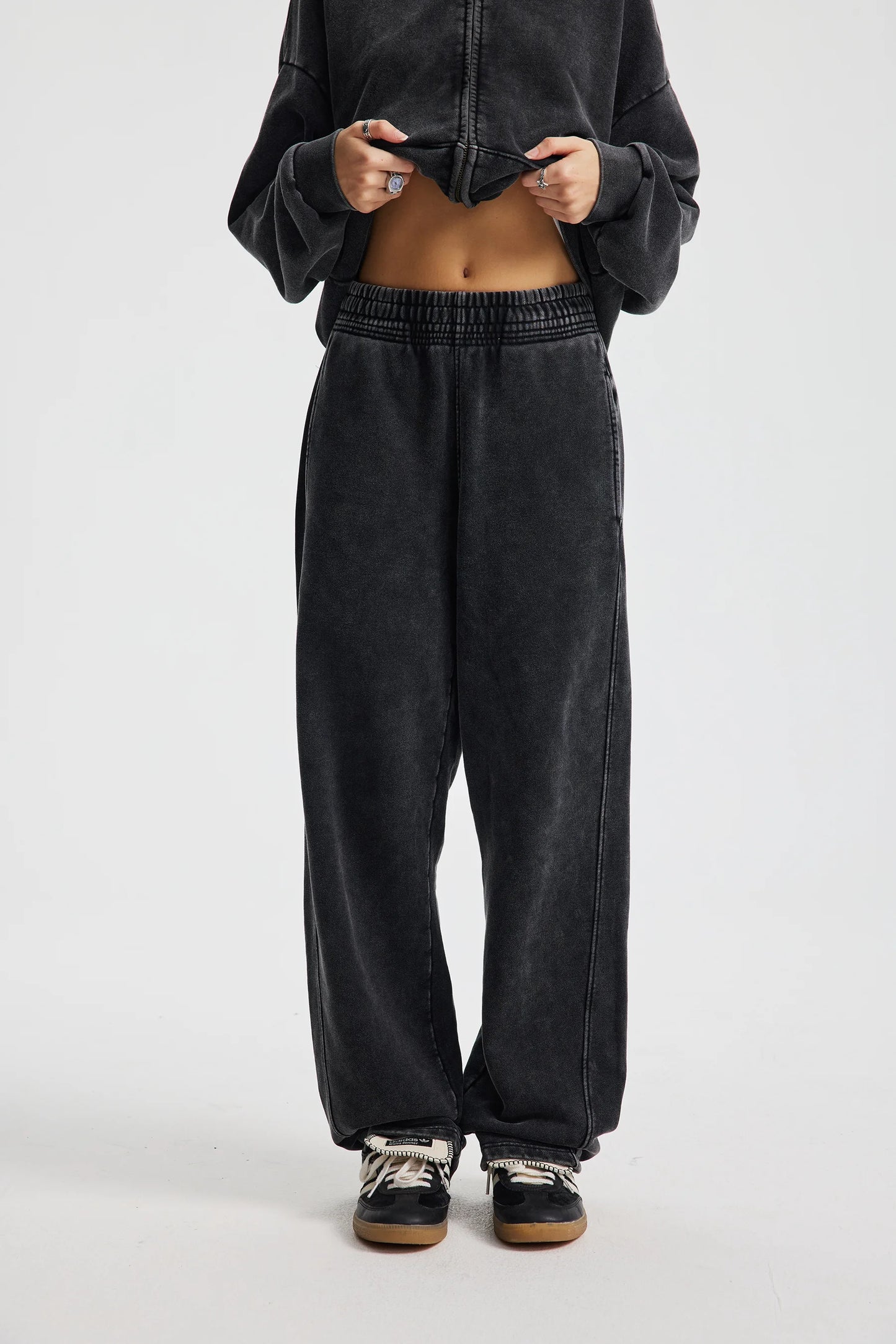 Retro Wax Printing Acid Washed Sweat Pants Distressed Personalized 100% Cotton Mens Sweatpants Athletic Drawstring Jogger Pants