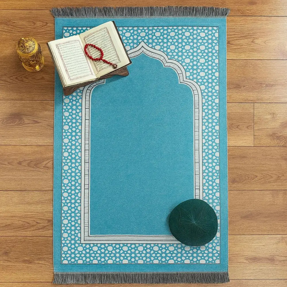Islamic Gifts 70x110cm Muslim Prayer Rug Non-slip Foldable Prayer Mat Set Rectangle with Prayer Beads Janamaz Sajadah Travel
