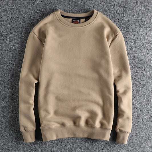 Autumn Winter American Retro Heavyweight Velvet Solid Color Sweatershirt Men's Fashion Pure Cotton Washed Youth Pullover Hoodies