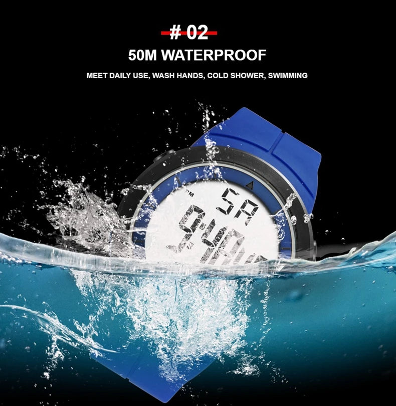 Digital Watches for Men Black 50M Diving Tactical Wristwatch Big Dial Waterproof Electronic Led Military Clocks Alarm Stopwatch