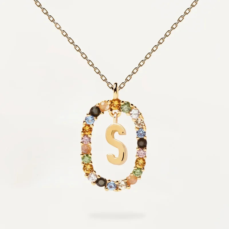 925 Sterling Silver Gold Letters A - Z Initial M S C K Alphabet Pendente Long Chain Necklace Say My Name Fine Jewelry