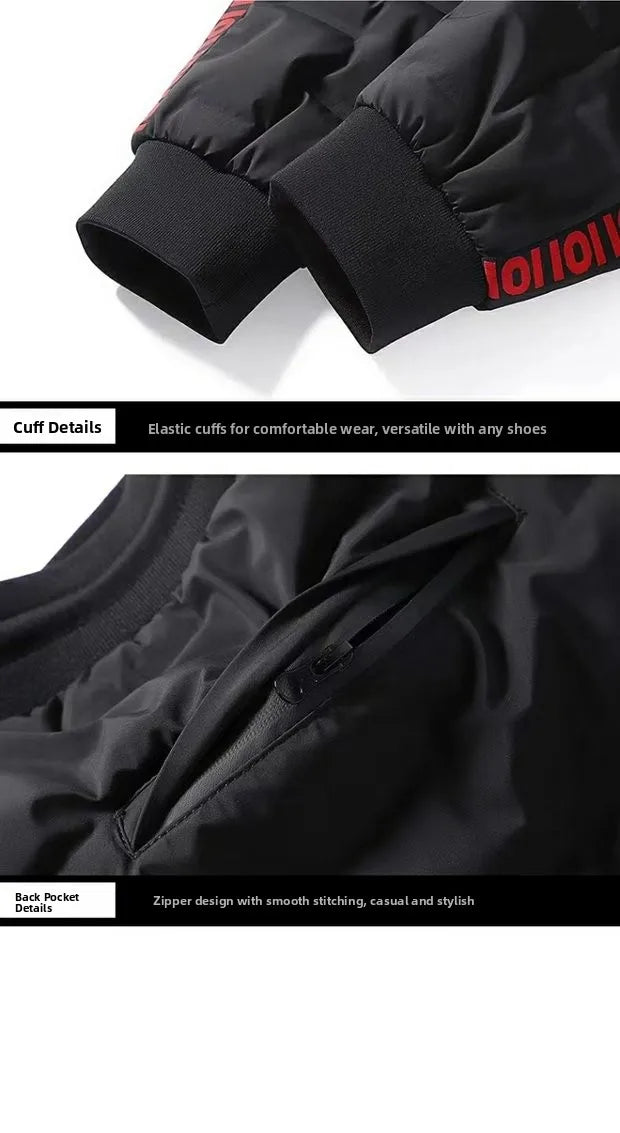 Men's down Trousers Large Size Winter Fce Warm Casual Du down Cotton Pants Loose Fit mid Waist Long Pants Polyester Fiber