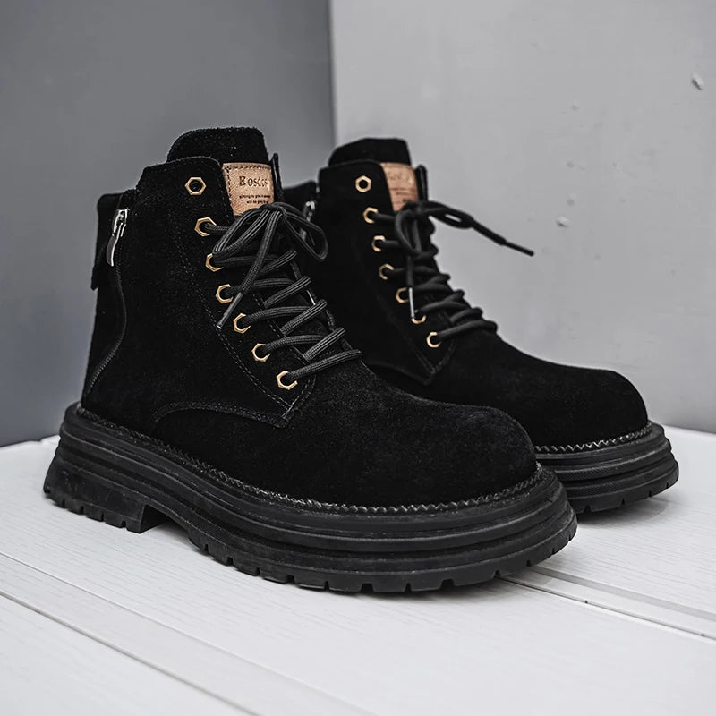 Men's high-quality suede horse boots outdoor casual leather boots thick soled English style short boots fashionable work boots