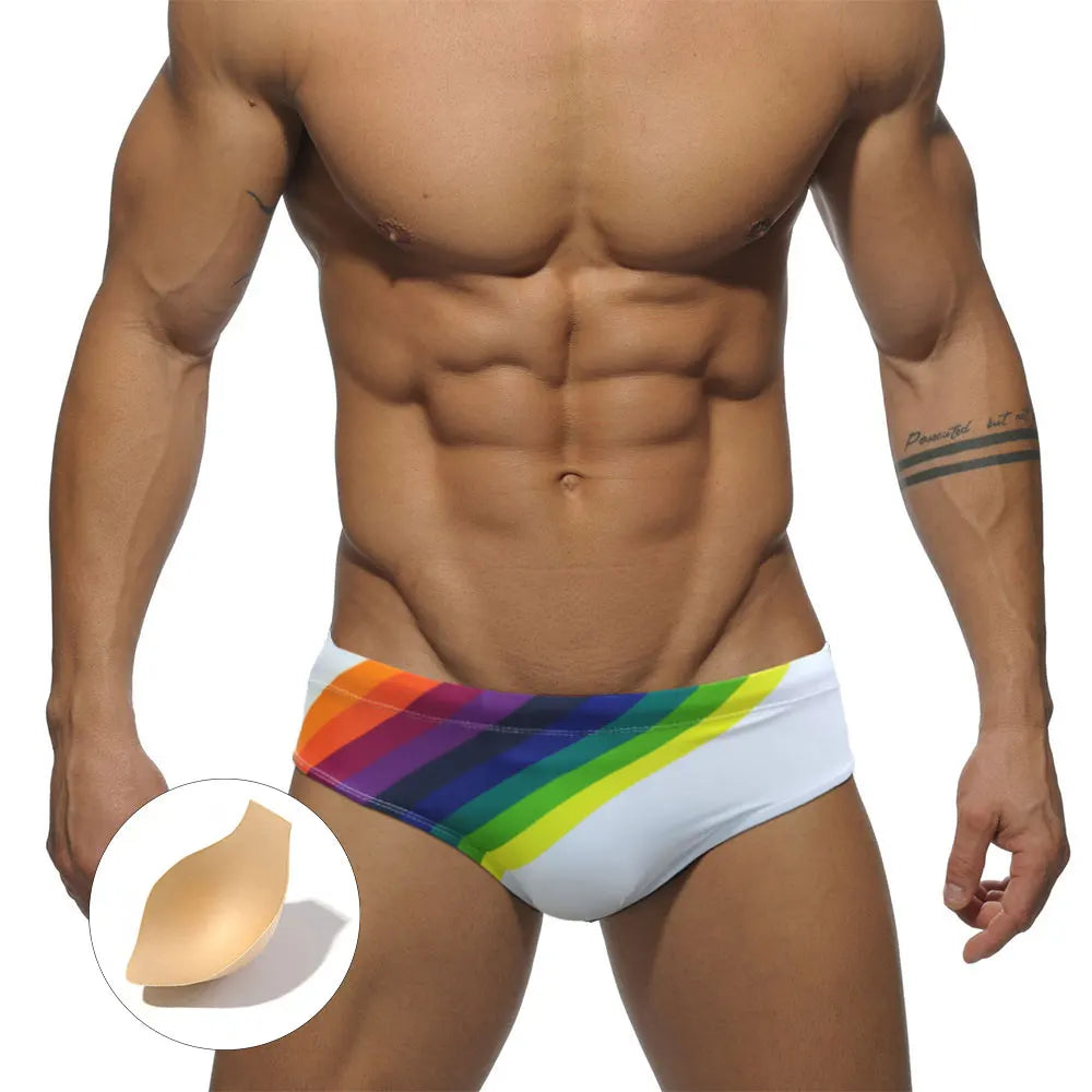 Men's Swim suit Wear Briefs Swimming Push-Up Sexy Bikini Swimsuit Beach Short rainBow Surfing trunks men bathing suit  swimwear