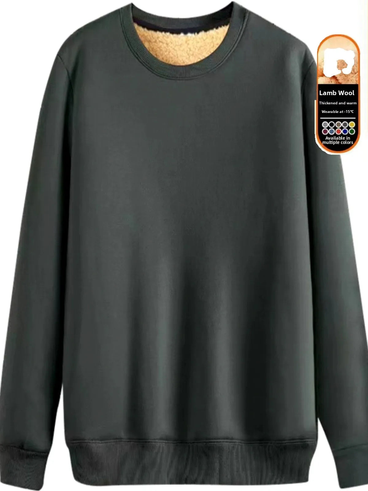 Men's Fleece Lined round Neck Sweatshirt Loose Long Sleeve T-Shirt Thickened Lamb Velvet Warm Winter Base Layer Shirt