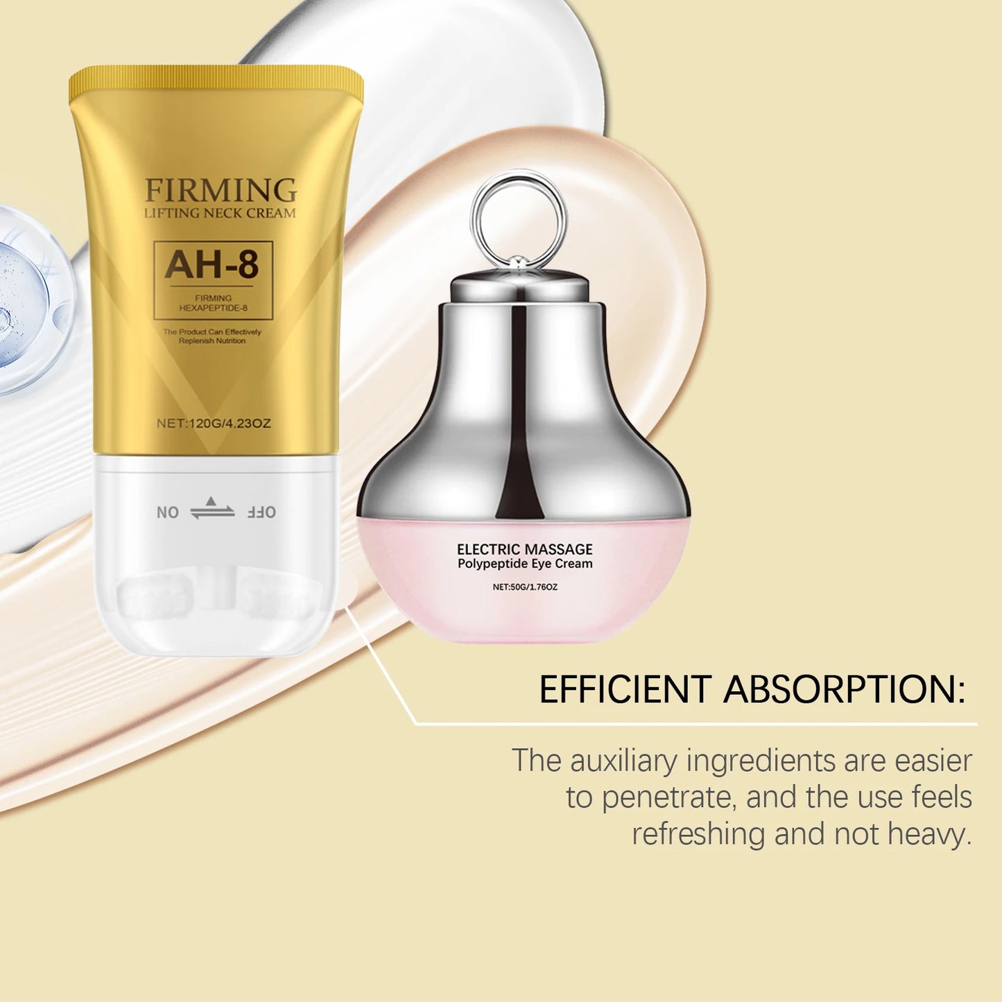 Skincare Set Kit Ah-8 Firming Neck Cream Moisturizing Lifting Skin Fades Fine Lines Reduce Double Chin Massage Peptide Eye Cream
