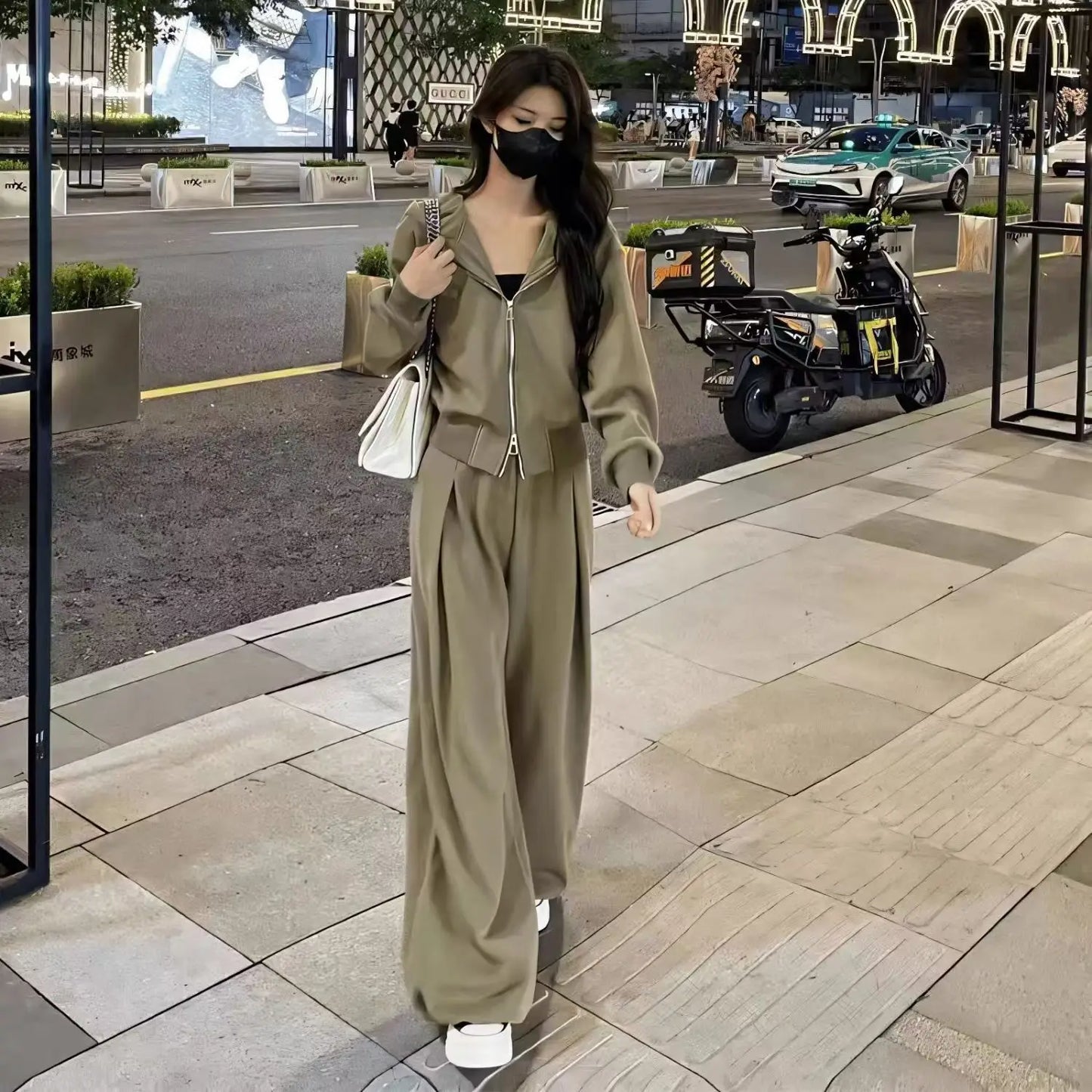 Pant Sets Two Pieces Hooded Hoodies Matching Sets Zipper Sweatshirts Long Sleeve Loose Drawstring Straight Pants Casual