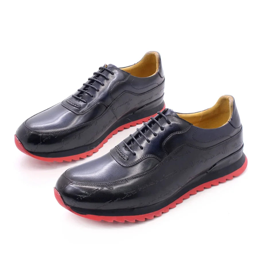 Genuine Leather Men's Sneakers Lace Up Handmade Heightening Men's Shoes Streamline Fashion Comfortable Casual Shoes Party Shoes