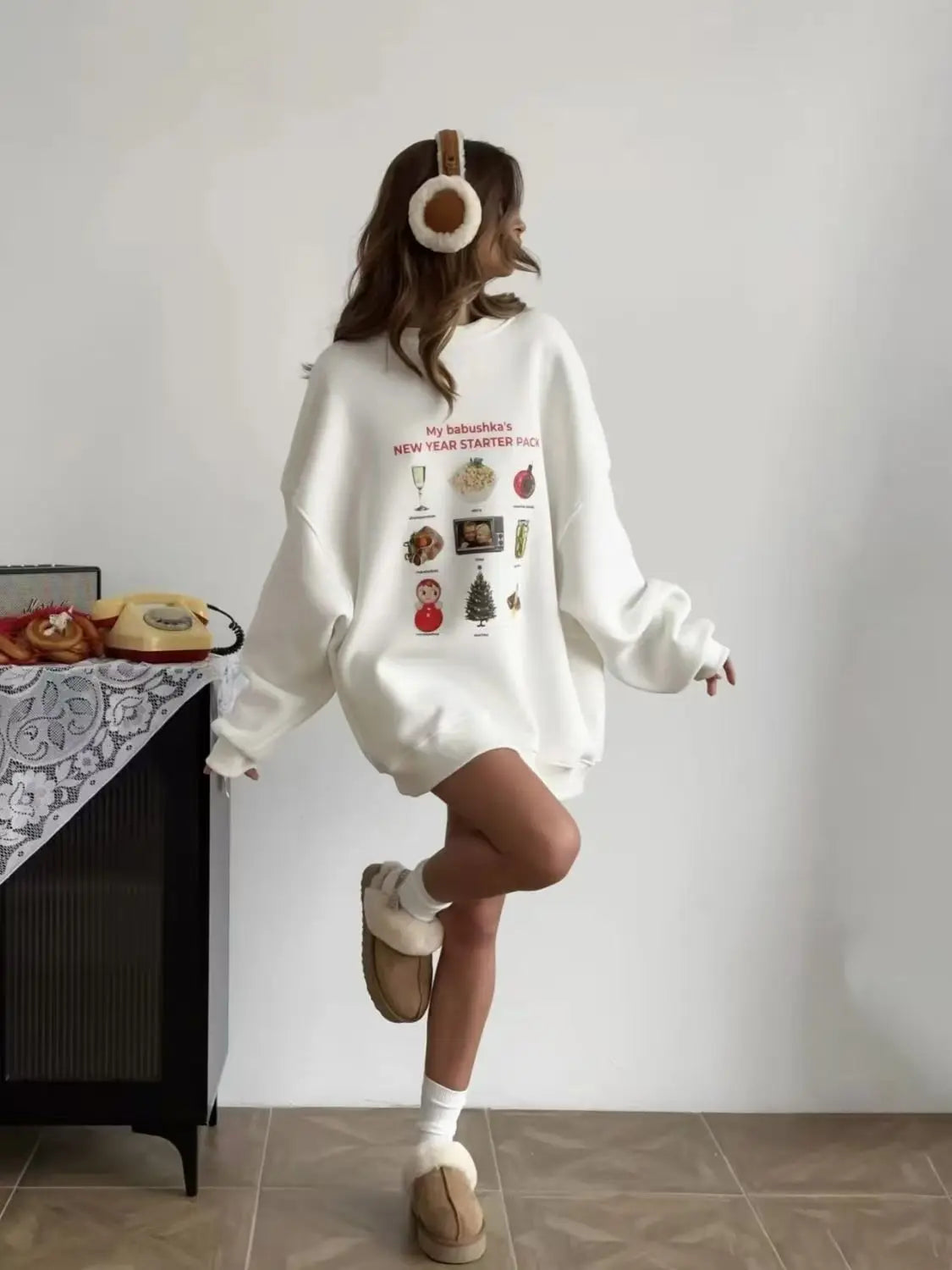 Sweet Cartoon Fashion Print Russian High Street O Neck Oversize Sweatshirt Women Thin Spring 2025 Hoodies Women Loose Casual Top