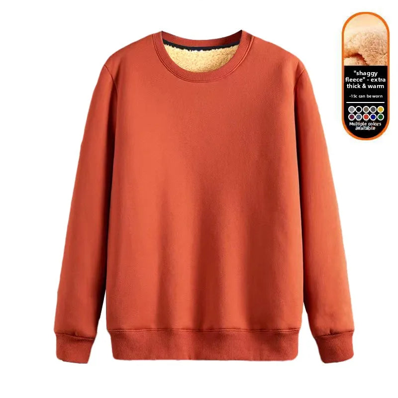 Men's Fleece Lined round Neck Sweatshirt Loose Long Sleeve T-Shirt Thickened Lamb Velvet Warm Winter Base Layer Shirt