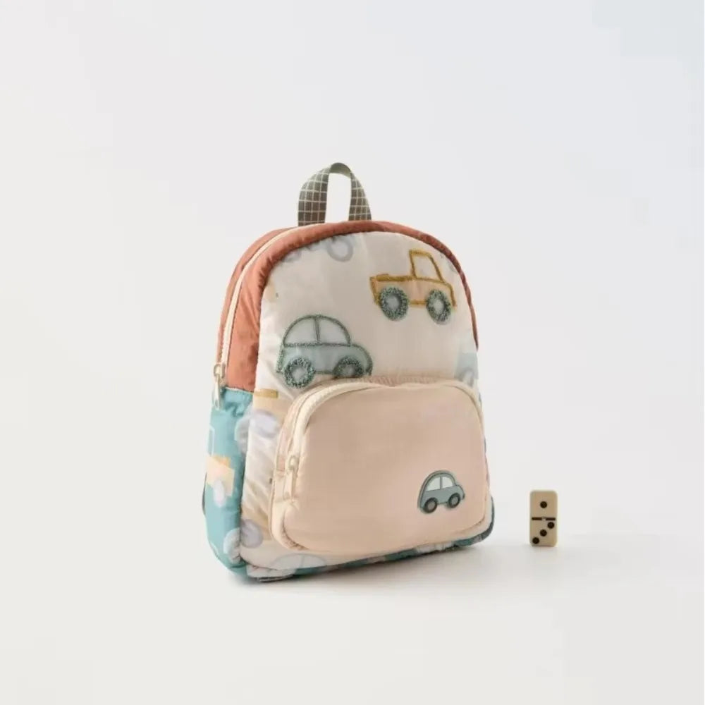 Cartoon Car Embroidery Children's School Backpack Kindergarten Multifunctional School Bags Boys and Girls Lightweight Backpack