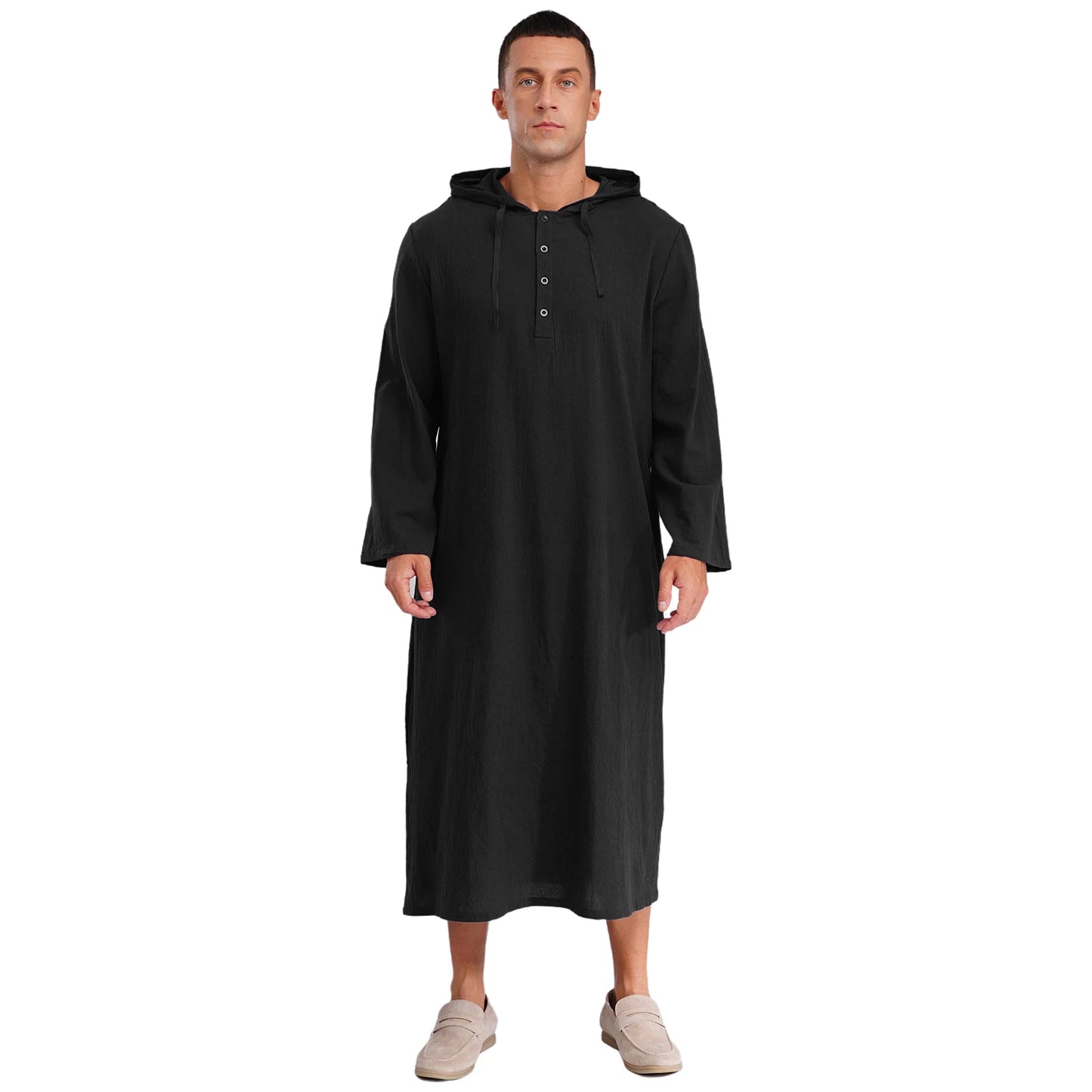 Islamic Kaftan Muslim Jubba Arabic  Thobe Men's Clothing Hooded Long Sleeves Pockest Buttons Long Loose Gown Shirt Dresses