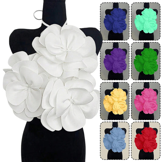 Summer Women 3D Flower Chic Tops Sexy Halter Lace-Up Backless Crop Tops Y2K Camisole Corset Vacation Party Club Beachwear