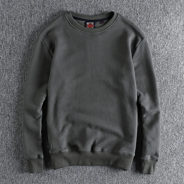 Autumn Winter American Retro Heavyweight Velvet Solid Color Sweatershirt Men's Fashion Pure Cotton Washed Youth Pullover Hoodies
