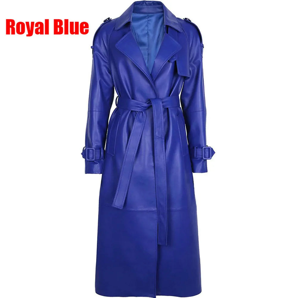 YOLOAgain High Quality Real Leather Trench Coat Women Genuine Leather Jacket Windbreak Female