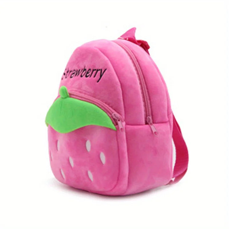 Baby Bags Plush Kid Backpack Cartoon Strawberry Schoolbag Pink Fruit Style Preschool Storage School Bag Birthday Gift for Girls