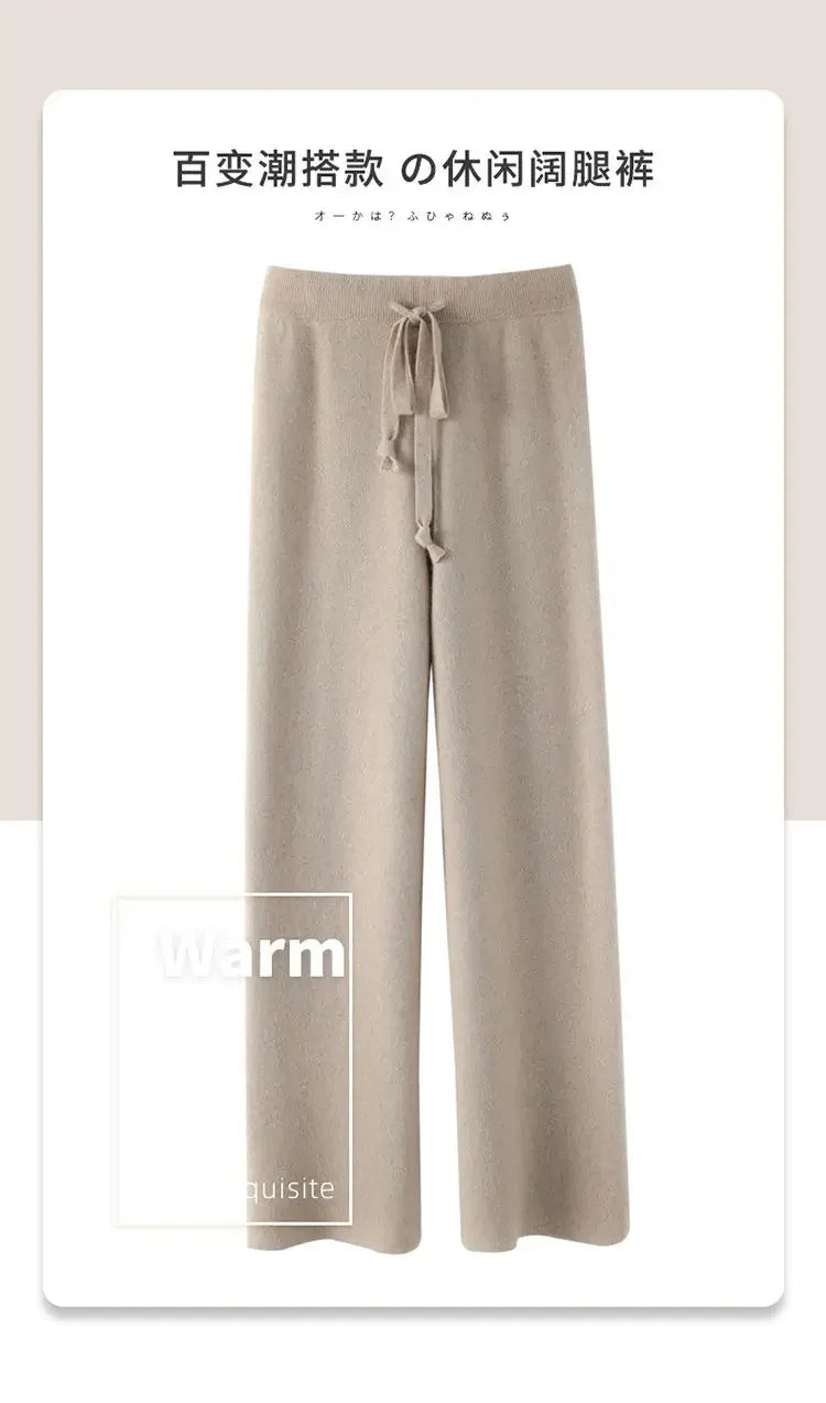 Soft Knitted Pants Women's Autumn/Winter Outerwear Hanging Knitted Wide Leg Pant White Floor Pants Straight Leg Pants