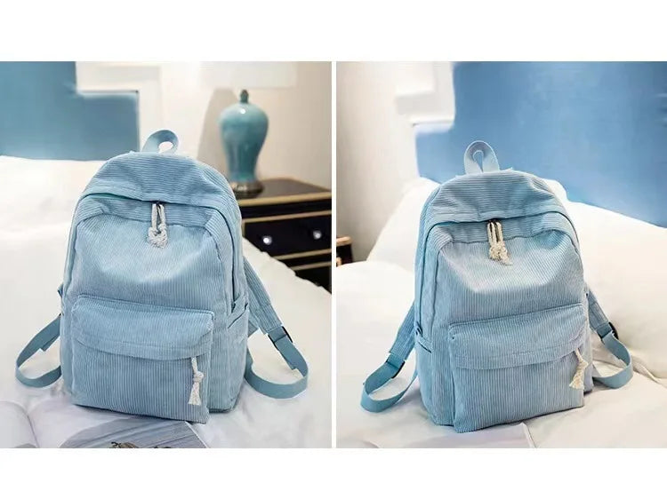 Corduroy Backpack, Academy Fashion School Bags for Middle/High School & College, Cute Tassel Detail, Versatile Casual Daily Bag