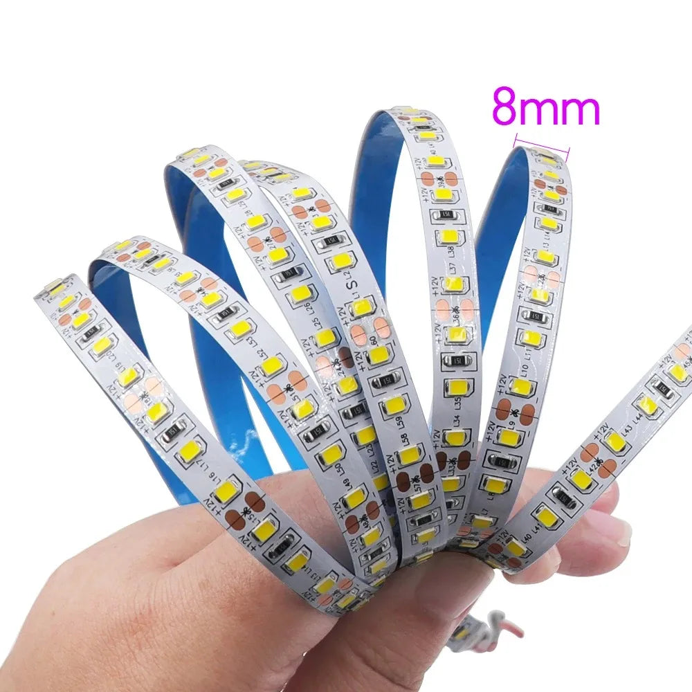 12V Led Strip Light, 8mm Wide, 120 Leds/M, Total 600 Leds, Warm White 3000K/Natural Light 4000K/Red Light/Green Light/Blue Light/Pink Light/Gold Light Tape Light, Under-Cabinet Light, 16.4 Feet (Approximately 5m) Led Strip Li