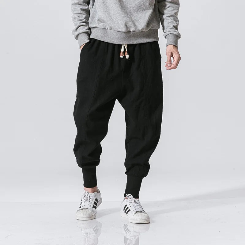 2024 New Spring Men Loose Harem Pants Chinese Linen Overweight Sweatpants High Quality Casual Brand Oversize Trousers Male