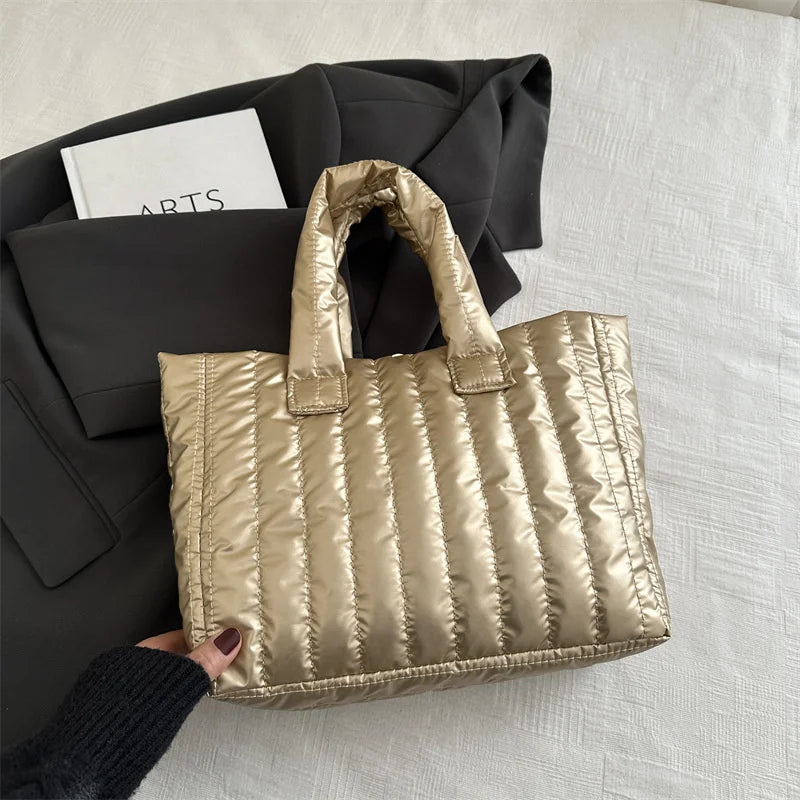 Ladies Tote Bags Large Capacity Cotton Padded Bag Solid Color Casual Fashion Nylon Elegant for Handbag