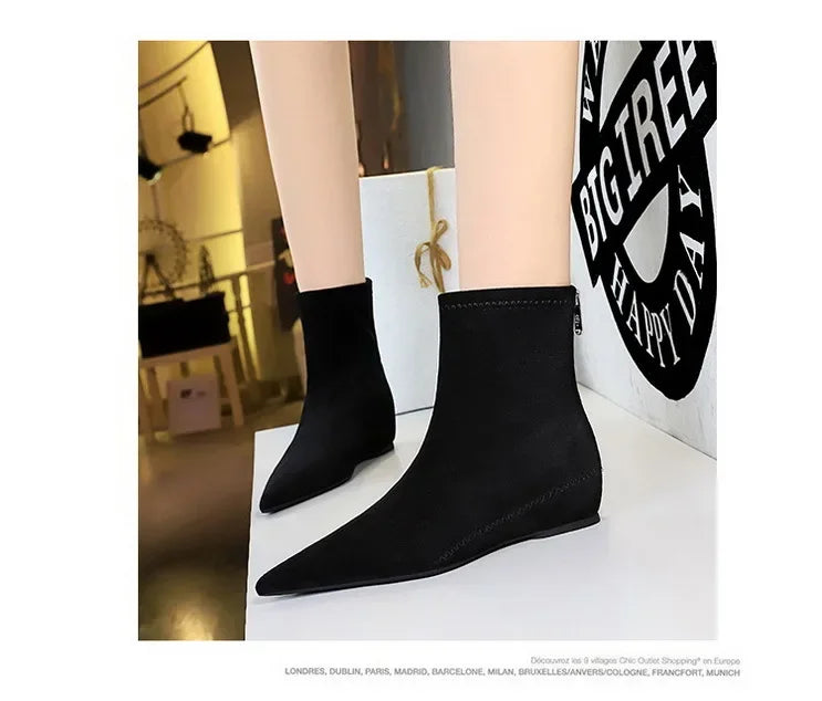 Women Red Pointed Toe Suede Ankle Boots Elegant Woman Inner Heel Short Boots 2024 Autumn Chic Office Female Keep Warm Short Boot