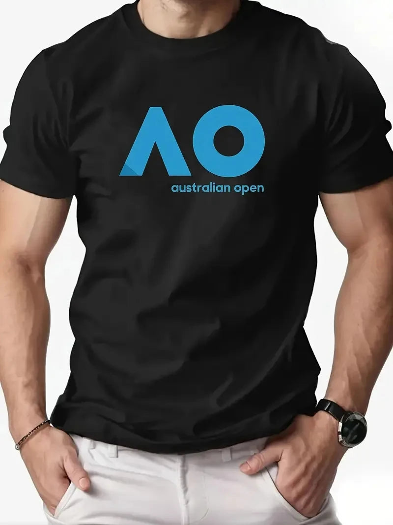 Summer new letter printed men's T-shirt comfortable, breathable, casual round neck solid color top