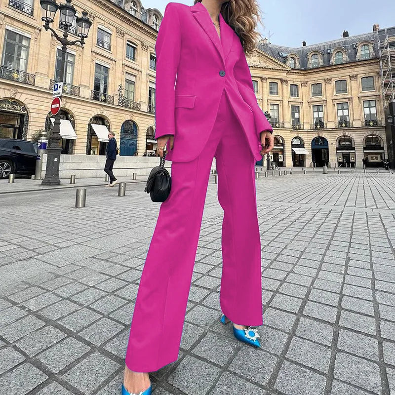 Women's Suit Winter Fashion Long-sleeved Solid Color Casual Suit Jacket and Trousers Matching Sets Two-piece Suit Pant Sets