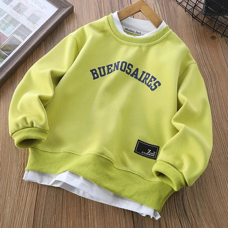 2026 Autumn Spring New Teen Boys Hoodies Solid Color Letter Print Long Sleeve Sweatshirt For 5-12Y Kids Sports Casual Pullover