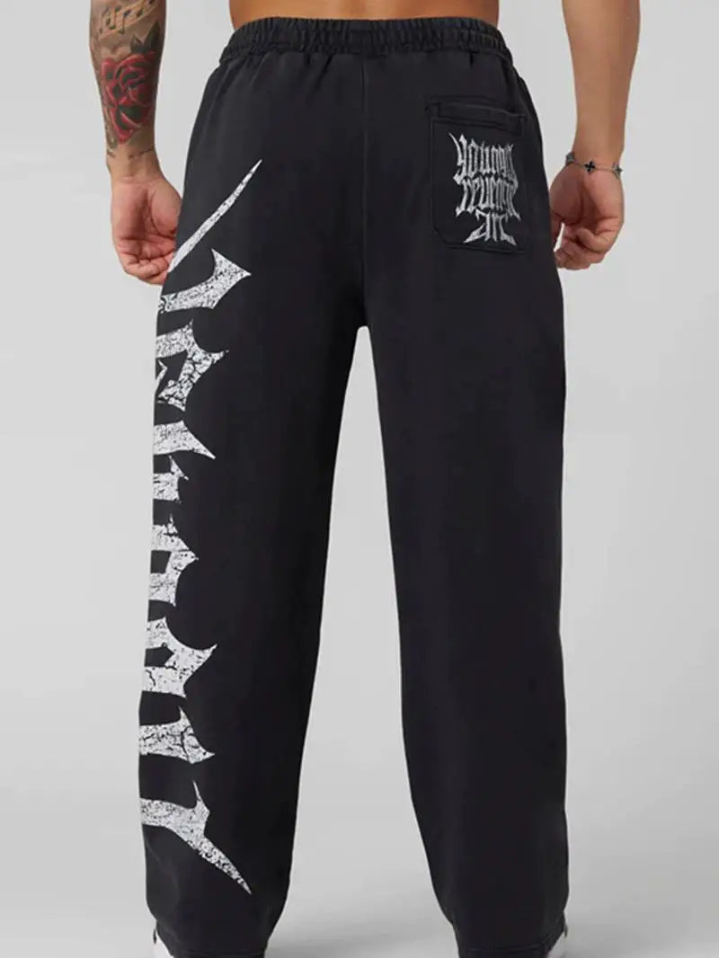 2026 Young American trendy sweatpants collaboration anime joggers cotton terry print wide-leg casual pants hip-hop street pants