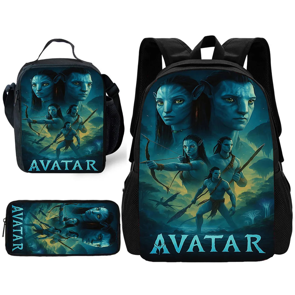 Science Fiction Movie Child School Backpack with Lunch Bags ,Pencil Bags ,School Bags for Boys Girls A-AvatarS Best Gift