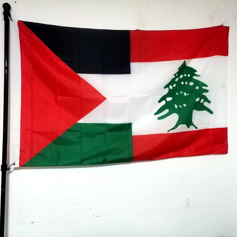 Palestine Lebanon Friendship Flag 90x150cm 100% Polyester - Outdoor/Indoor Hanging Banner for  Solidarity, Cultural Events
