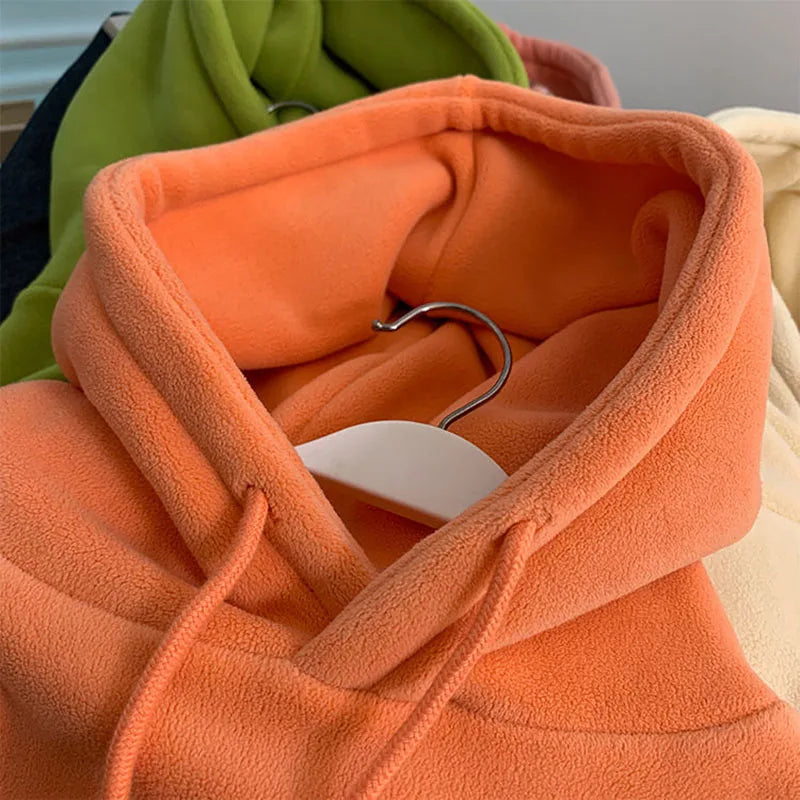 Autumn Korean Solid Hoodies Women Fashion Loose Pocket All Match Warm Pullover Tops Y2K Oversized Streetwear Casual Sweatshirts