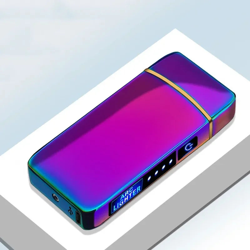 Hot Electric Windproof Metal Lighter Double Arc Plasma Flameless Rechargeable USB Lighter LED Power Display Touch Sensor Lighter