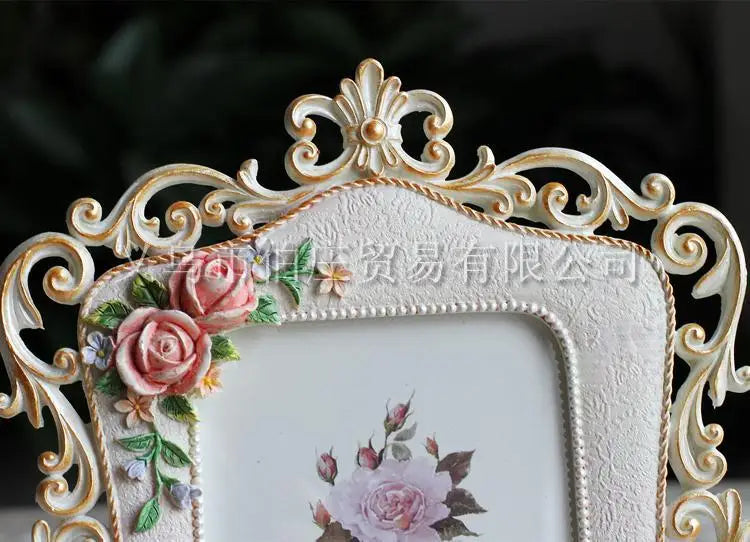 Wholesale of 6-inch Pastoral Photo Frames, Resin Painted Photo Frames, Rose Creative Photo Frames