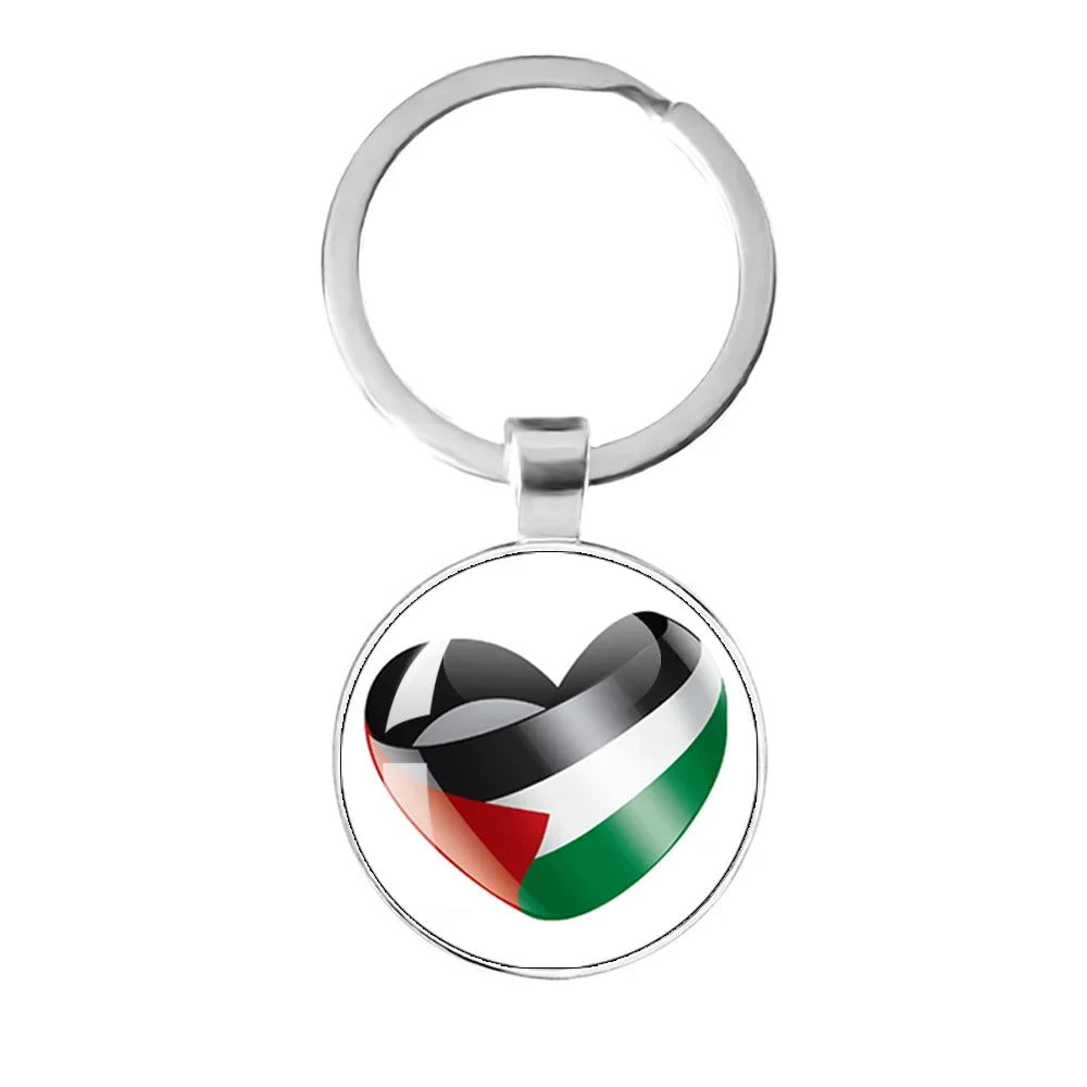 Palestine Nation Flag Emblem Personalized Art Patterns 25mm Glass Cabohcon Keychain Key Rings for Women Men Jewelry Gift