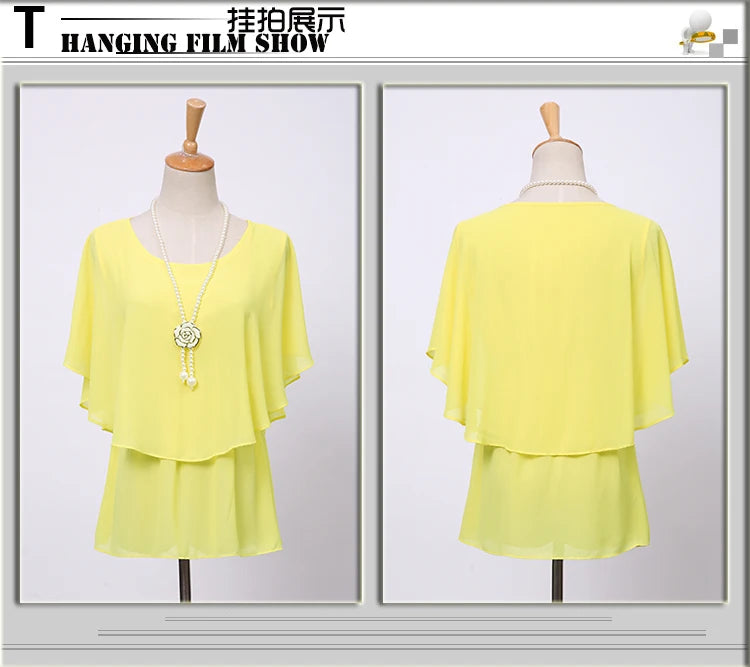 2025 Women Summer Tops Blouse Fashion Elegant Ruffle Batwing Sleeves Chiffon Shirt Loose Casual Clothing blusas mujer de moda