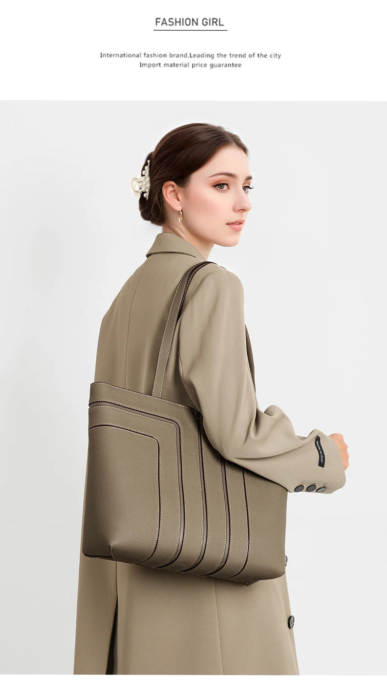 Genuine Leather Shoulder Bag, Niche Design, Popular Online Bag, Large Capacity Commuter Tote Bag, Versatile for Daily Outings